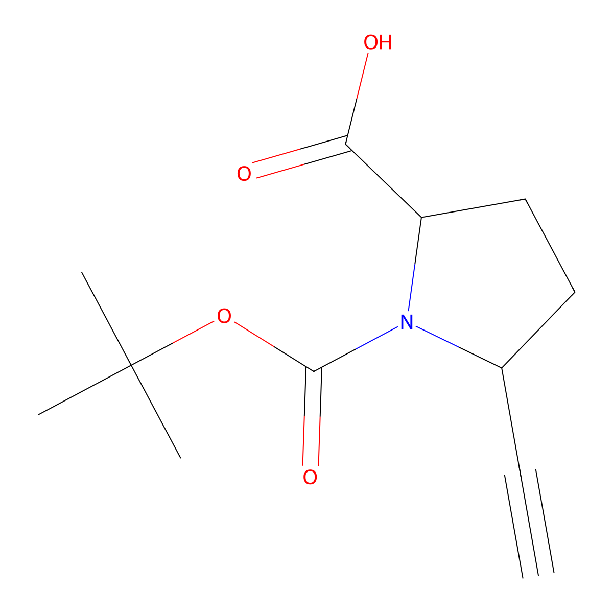 1-(Tert-butoxycarbonyl)-5-ethynylpyrrolidine-2-carboxylic acid molecular structure, CAS 1779402-77-5