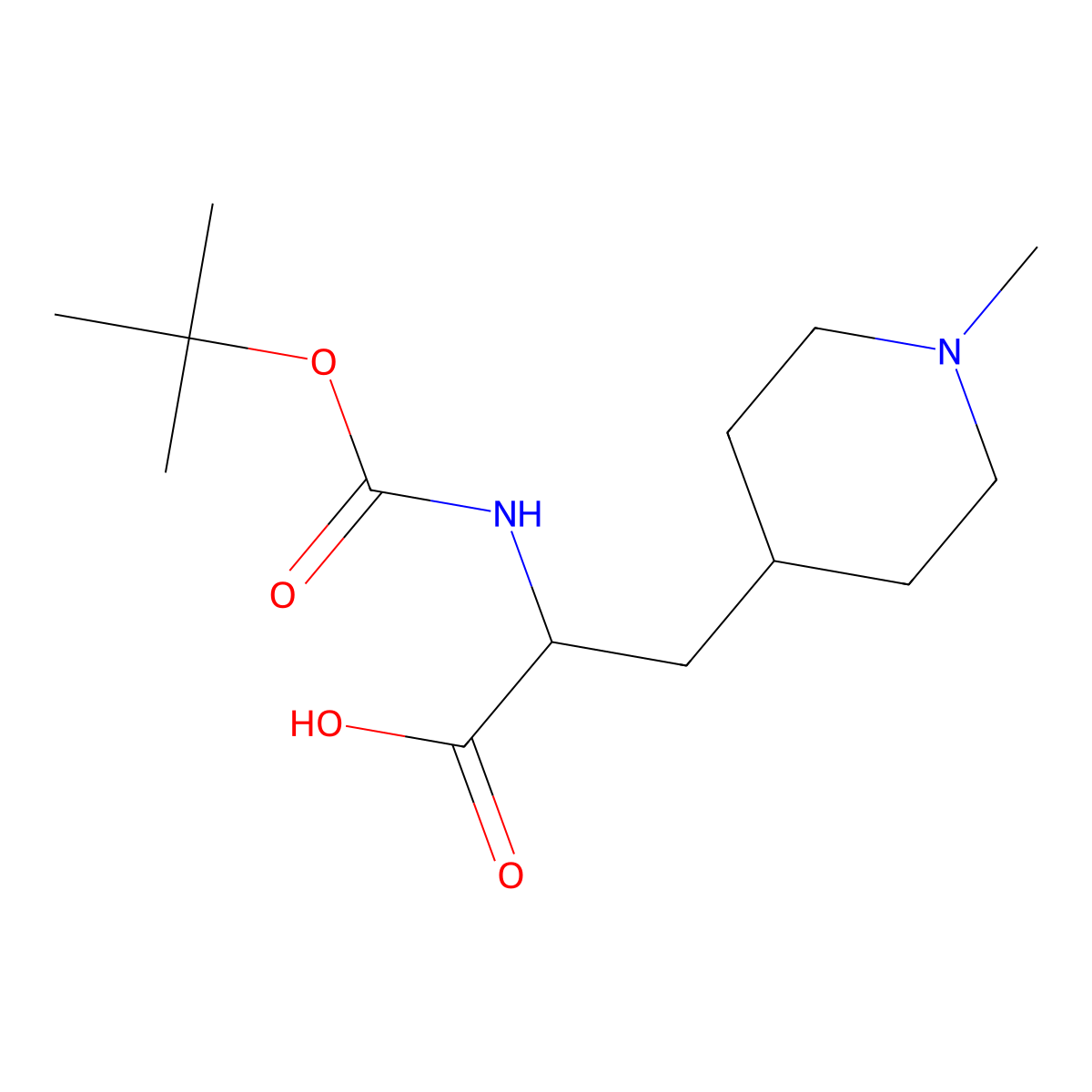 2-((Tert-butoxycarbonyl)amino)-3-(1-methylpiperidin-4-yl)propanoic acid molecular structure, CAS 1779408-35-3