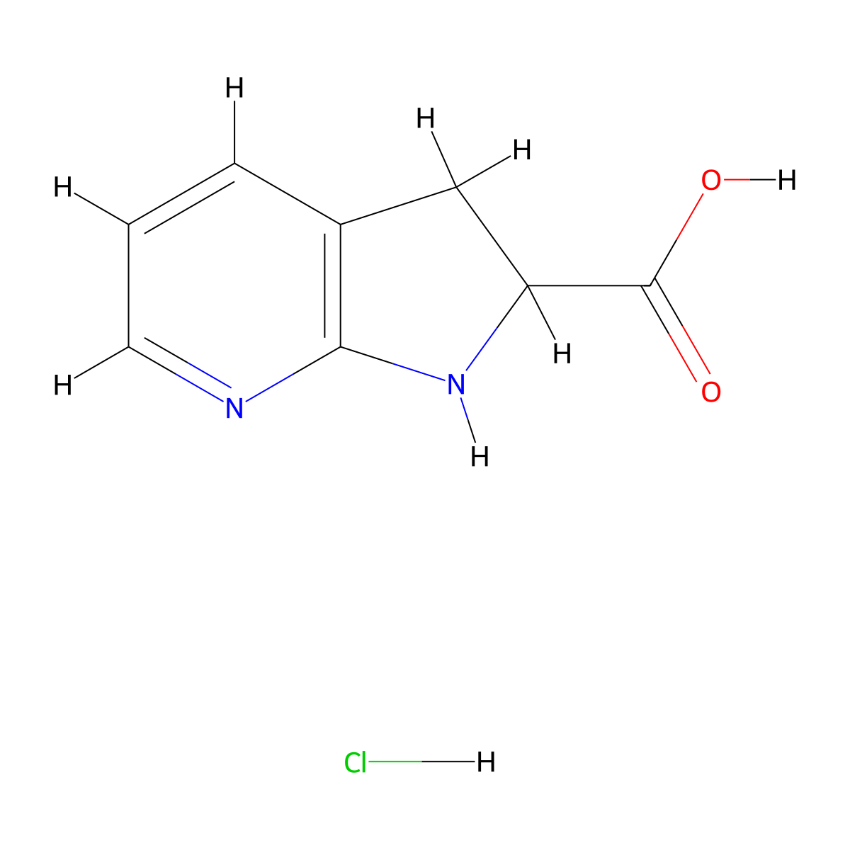 2,3-Dihydro-1H-pyrrolo[2,3-b]pyridine-2-carboxylic acid hydrochloride molecular structure, CAS 1779413-71-6