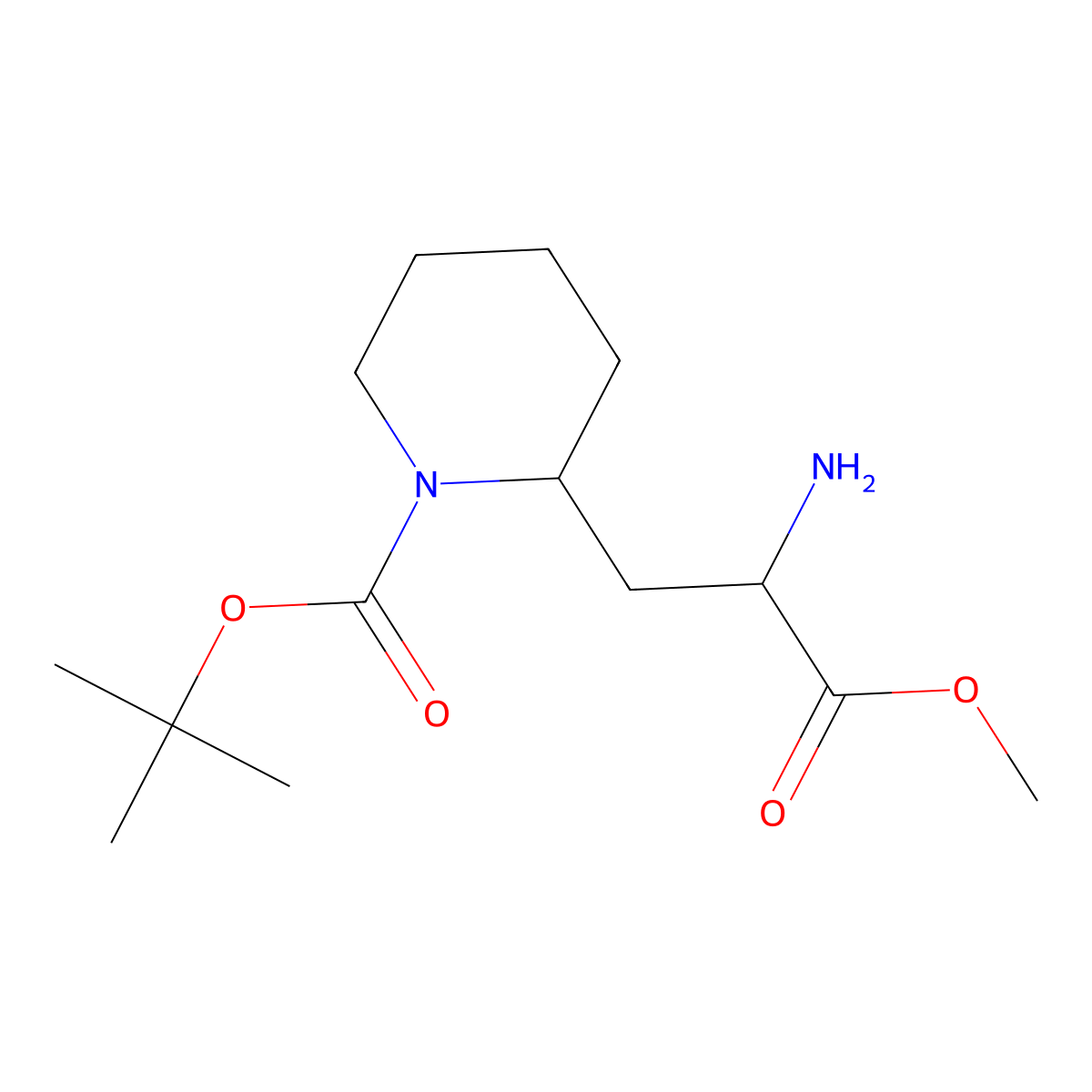 Tert-butyl 2-(2-amino-3-methoxy-3-oxopropyl)piperidine-1-carboxylate molecular structure, CAS 1779420-26-6