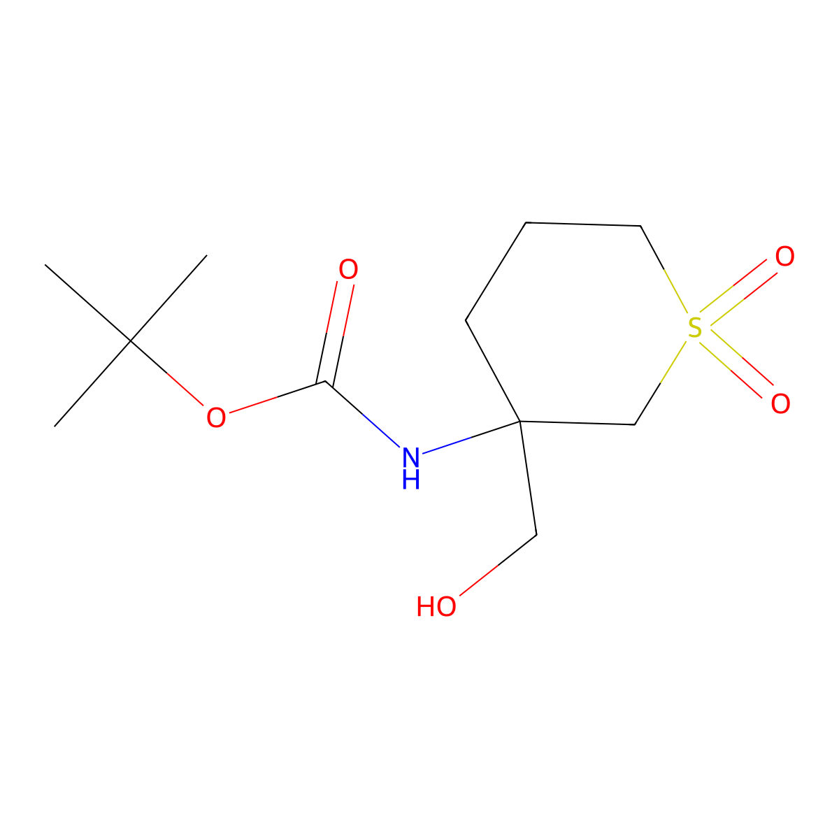 tert-butyl N-[3-(hydroxymethyl)-1,1-dioxo-1lambda6-thian-3-yl]carbamate molecular structure, CAS 1779426-28-6
