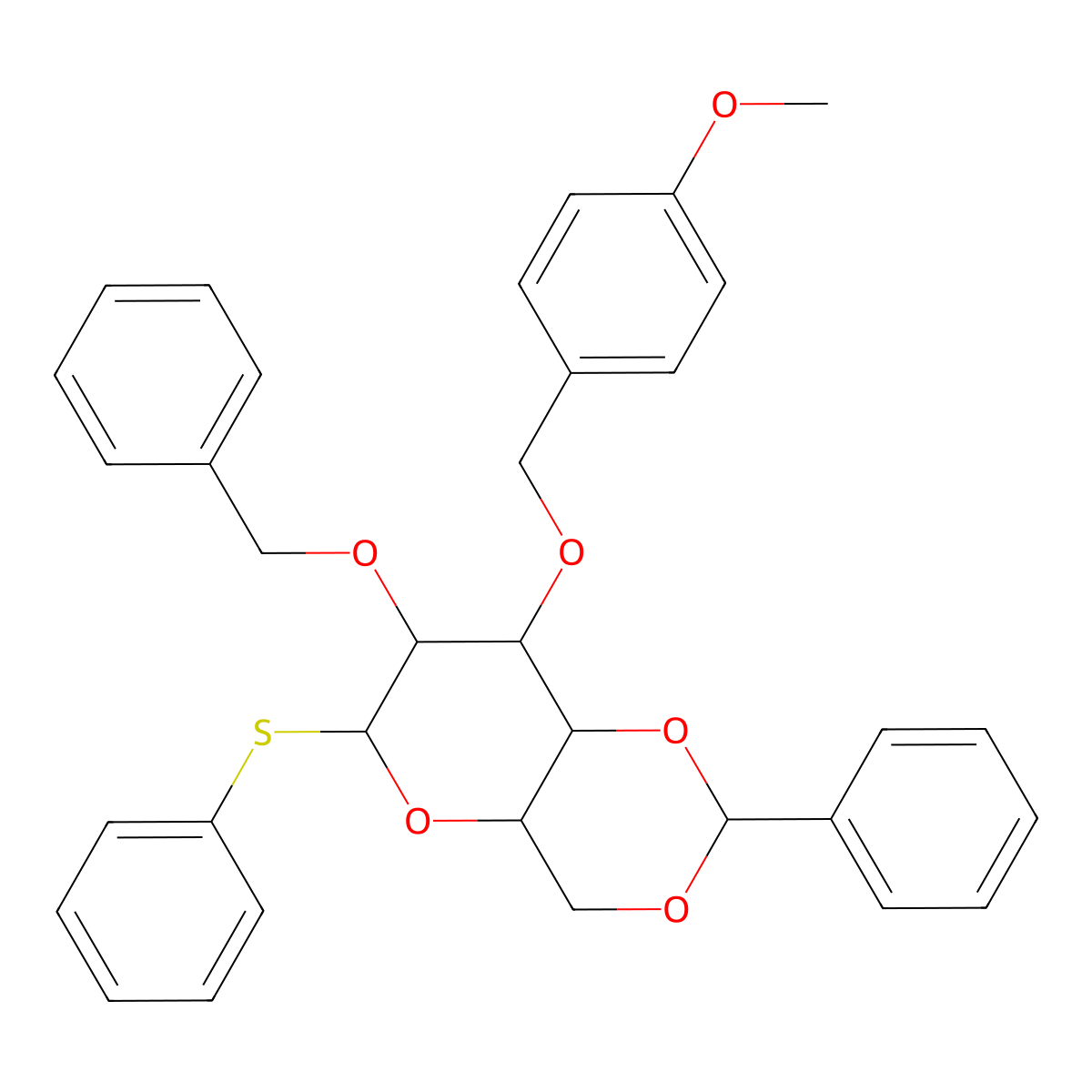 (2R,4aR,6R,7S,8S,8aR)-7-(Benzyloxy)-8-[(4-methoxybenzyl)oxy]-2-phenyl-6-(phenylthio)hexahydropyrano[3,2-d][1,3]dioxine molecular structure, CAS 177943-74-7