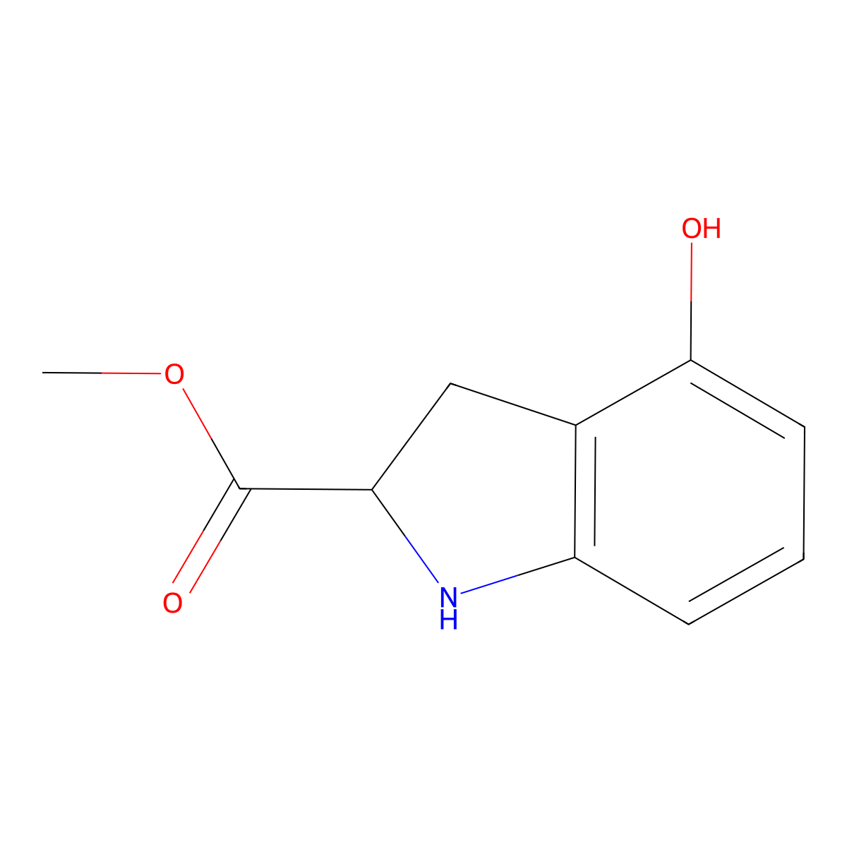 Methyl 4-hydroxy-2,3-dihydro-1H-indole-2-carboxylate molecular structure, CAS 1779446-60-4