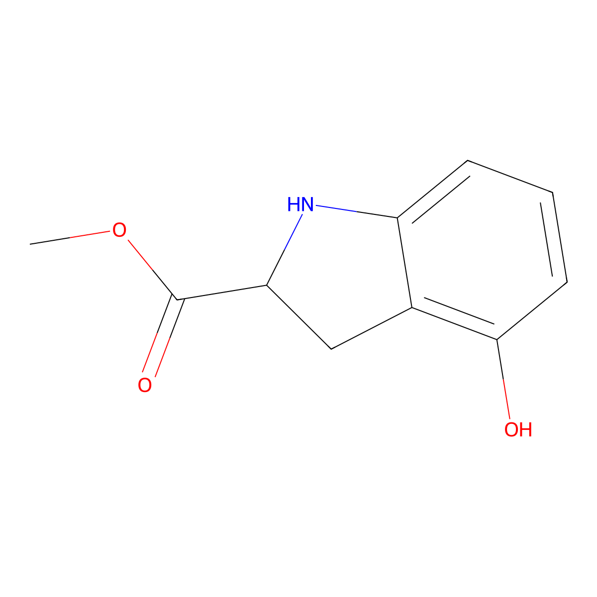 Methyl 4-hydroxy-2,3-dihydro-1H-indole-2-carboxylate molecular structure, CAS 1779446-60-4