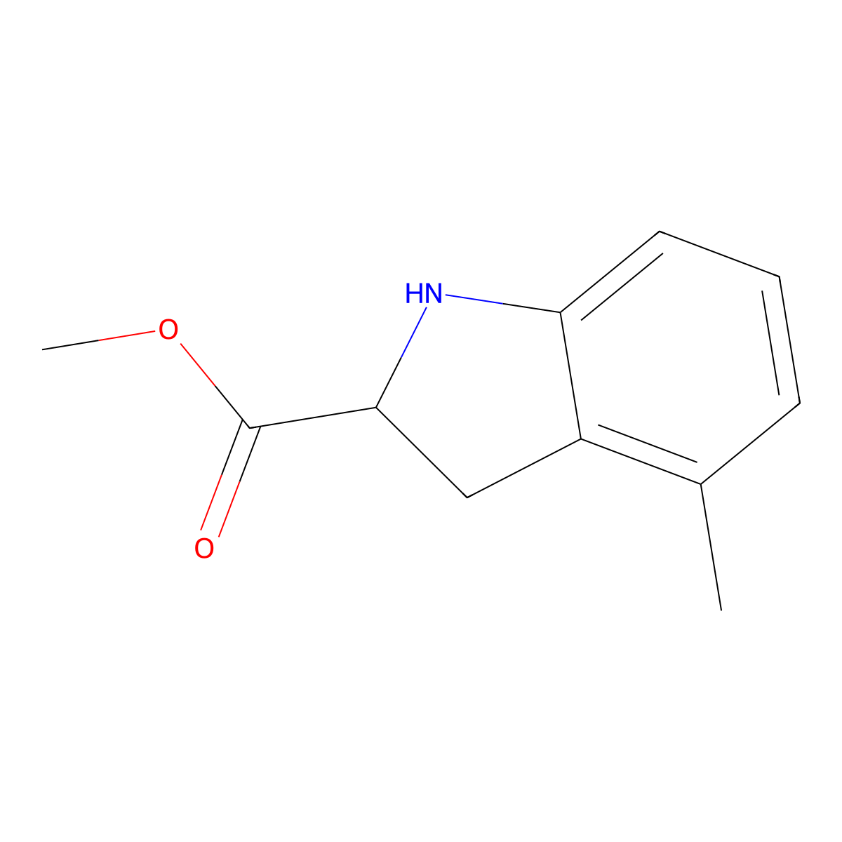 Methyl 4-methyl-2,3-dihydro-1H-indole-2-carboxylate molecular structure, CAS 1779446-68-2