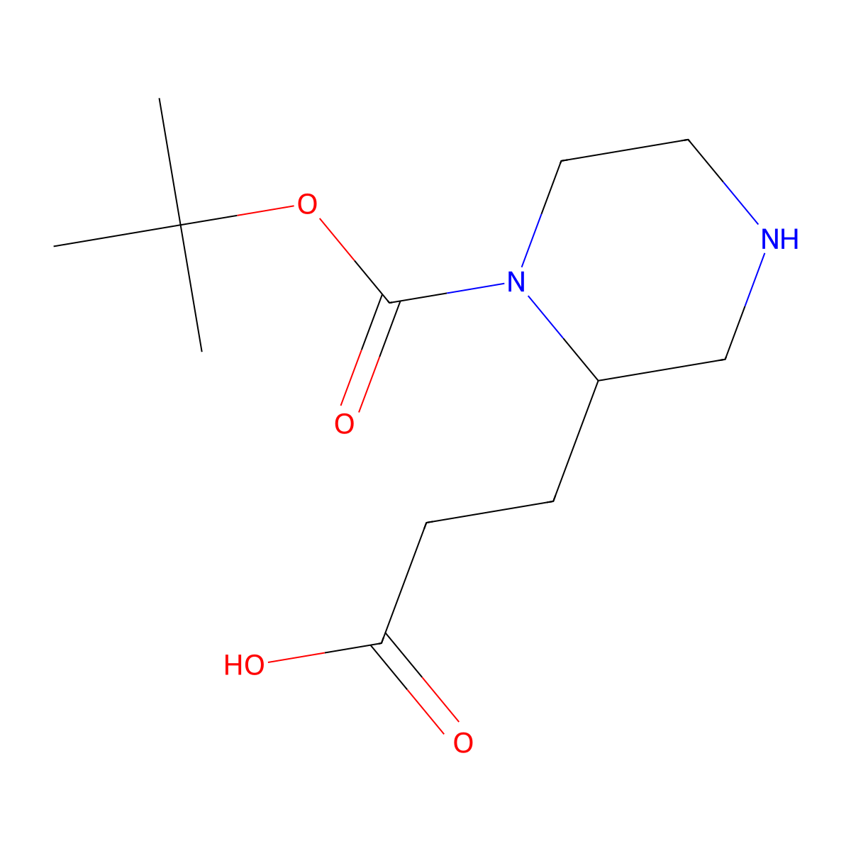3-(1-(tert-Butoxycarbonyl)piperazin-2-yl)propanoic acid molecular structure, CAS 1779451-19-2