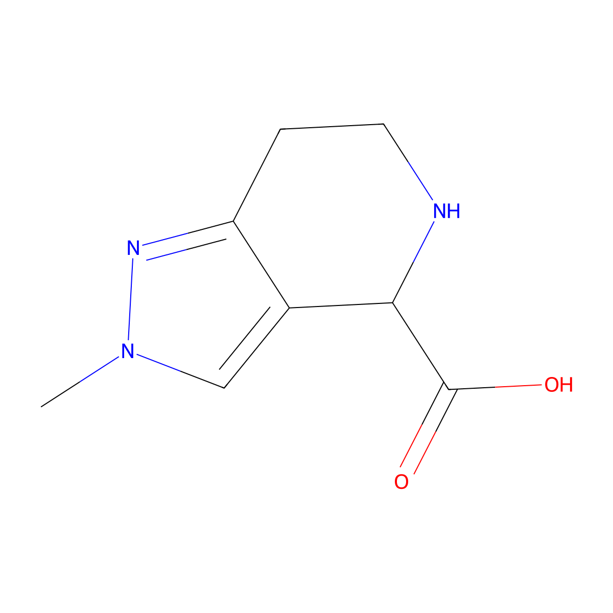2-methyl-2H,4H,5H,6H,7H-pyrazolo[4,3-c]pyridine-4-carboxylic acid molecular structure, CAS 1779457-33-8