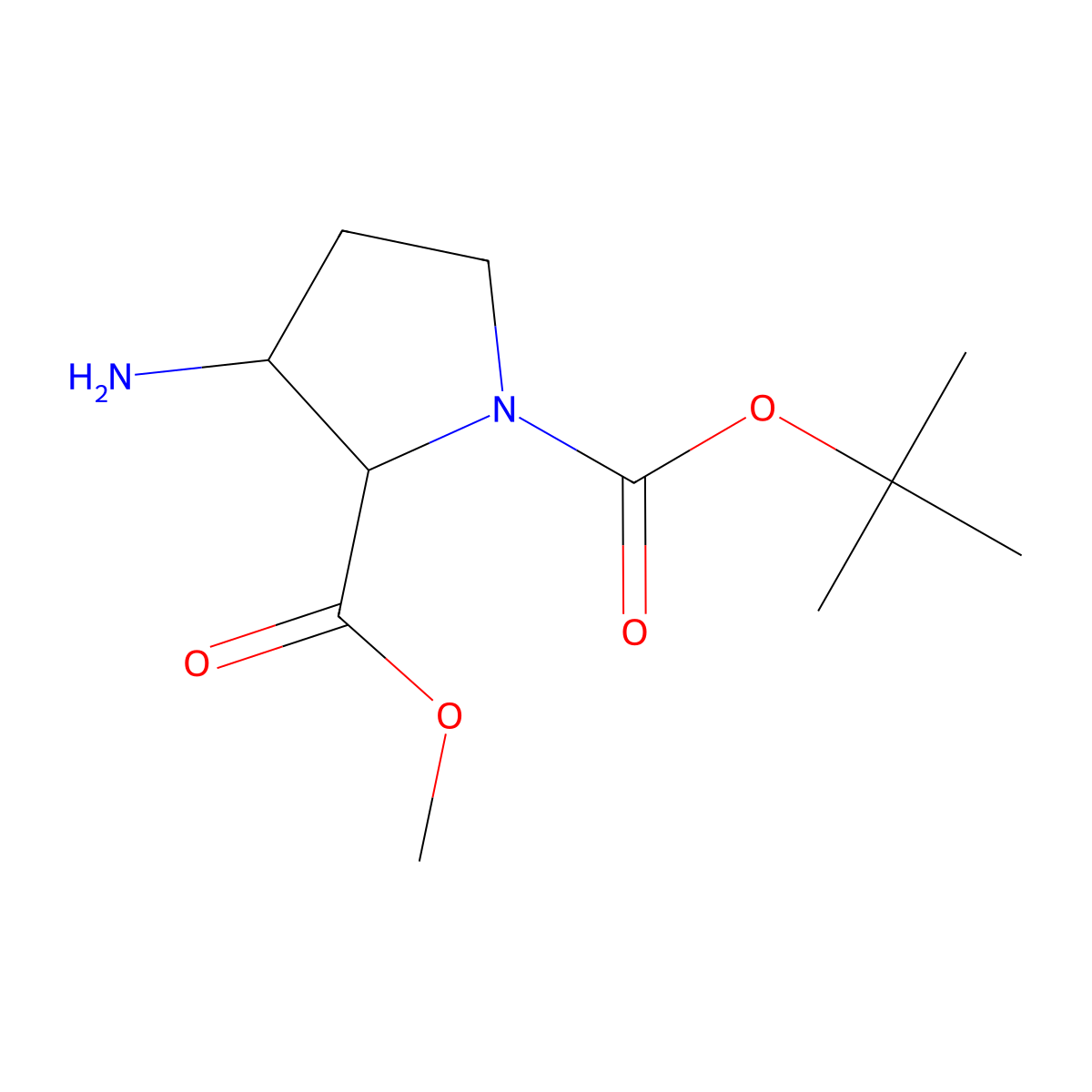 1-Tert-butyl 2-methyl 3-aminopyrrolidine-1,2-dicarboxylate molecular structure, CAS 1779468-71-1
