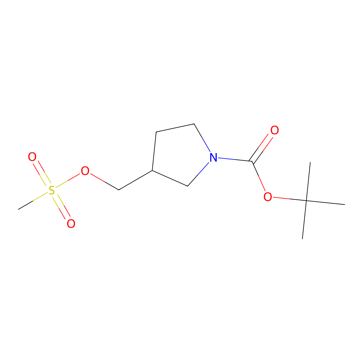 (R)-tert-butyl 3-(((methylsulfonyl)oxy)methyl)pyrrolidine-1-carboxylate molecular structure, CAS 177947-76-1