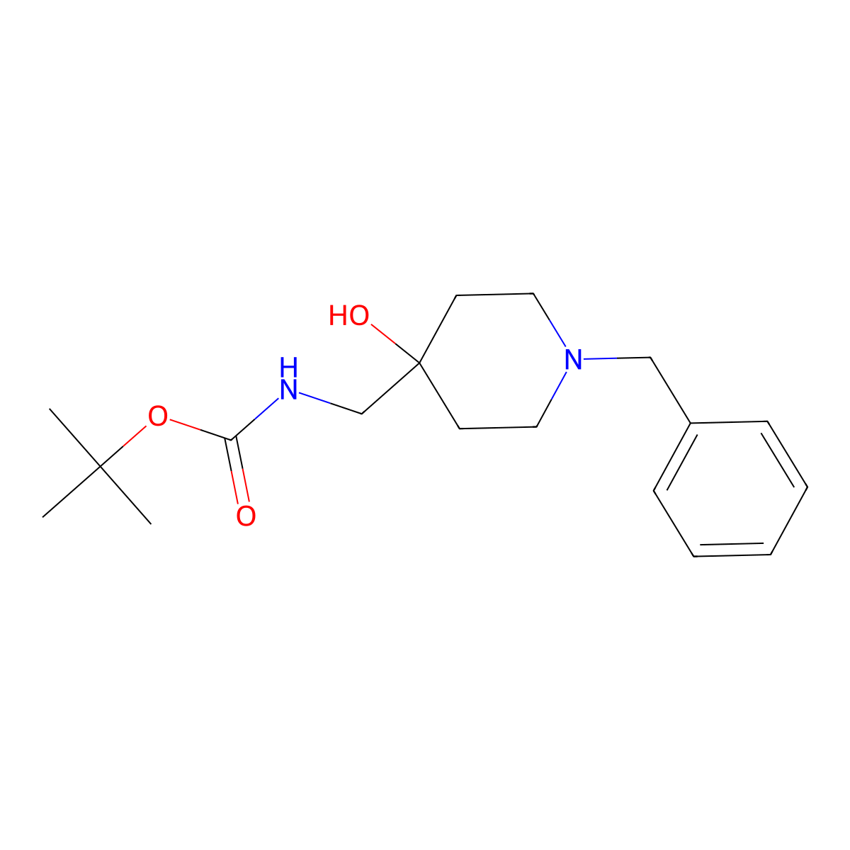 Tert-butyl (1-benzyl-4-hydroxy-4-piperidinyl)methylcarbamate molecular structure, CAS 177948-01-5