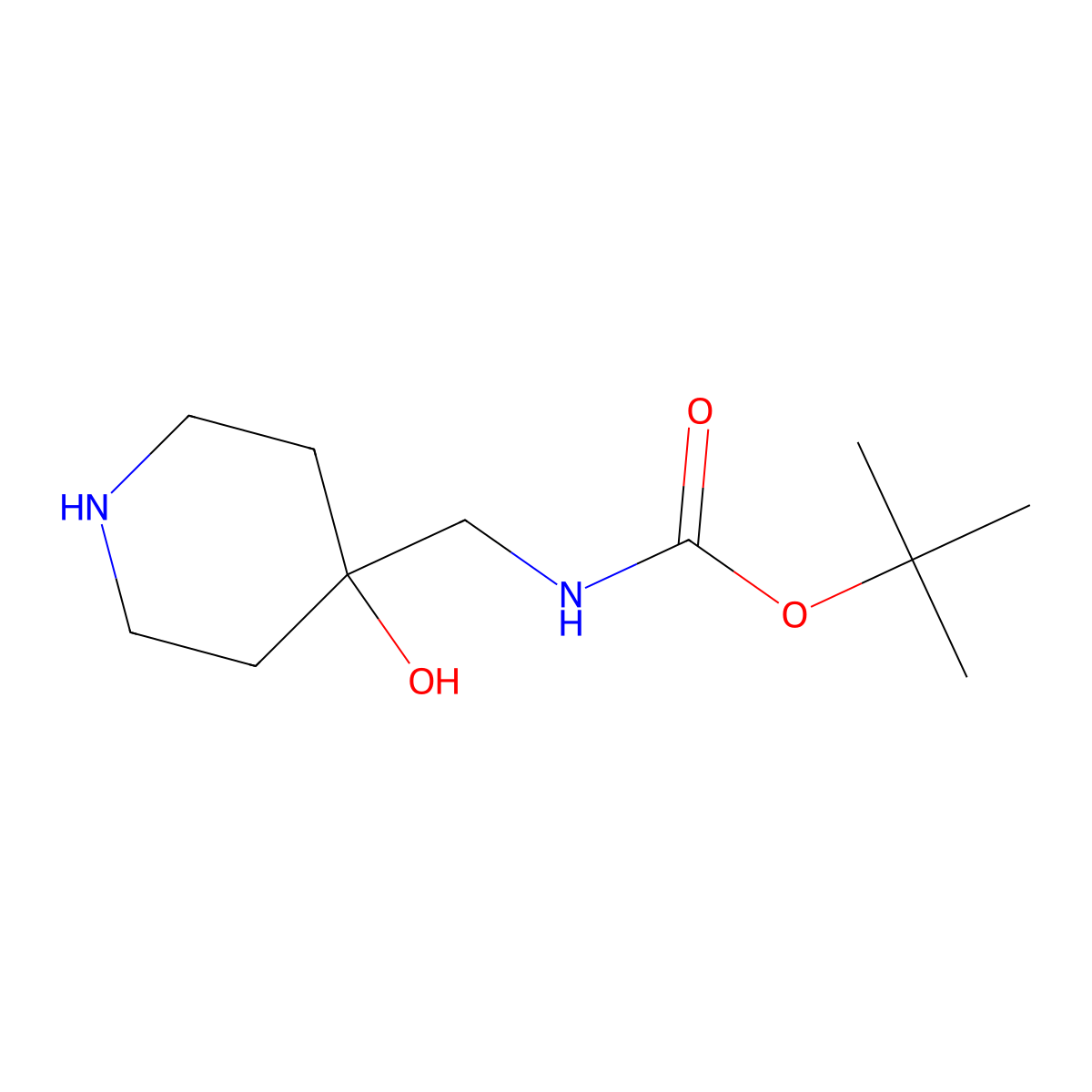 tert-butyl N-((4-hydroxypiperidin-4-yl)methyl)carbamate molecular structure, CAS 177948-02-6