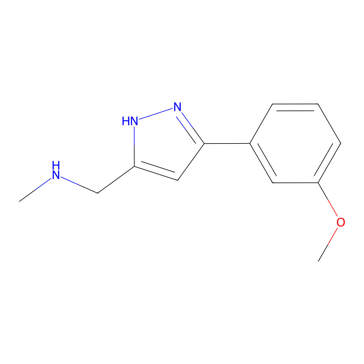 {[5-(3-methoxyphenyl)-1H-pyrazol-3-yl]methyl}(methyl)amine molecular structure, CAS 1779578-39-0
