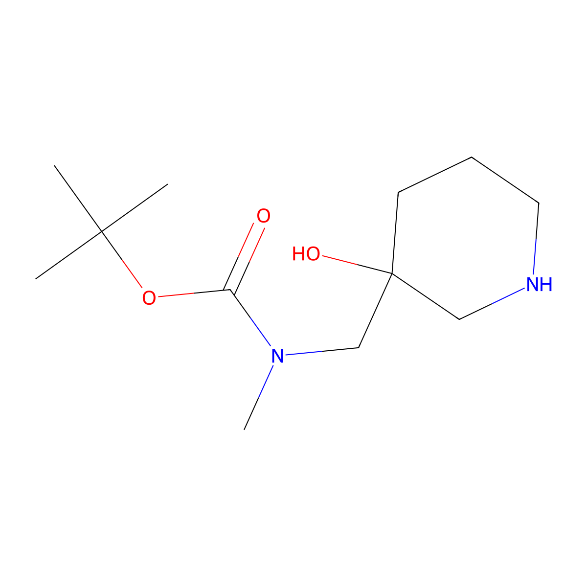 tert-butyl N-[(3-hydroxypiperidin-3-yl)methyl]-N-methylcarbamate molecular structure, CAS 1779600-67-7