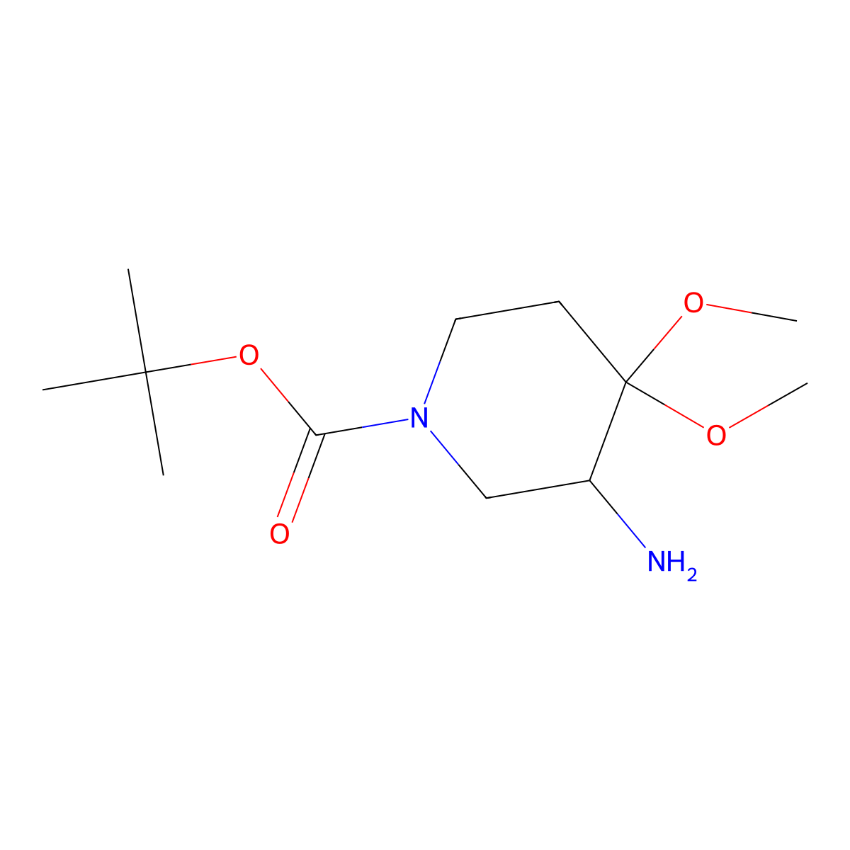 Tert-butyl 3-amino-4,4-dimethoxypiperidine-1-carboxylate molecular structure, CAS 1779605-21-8