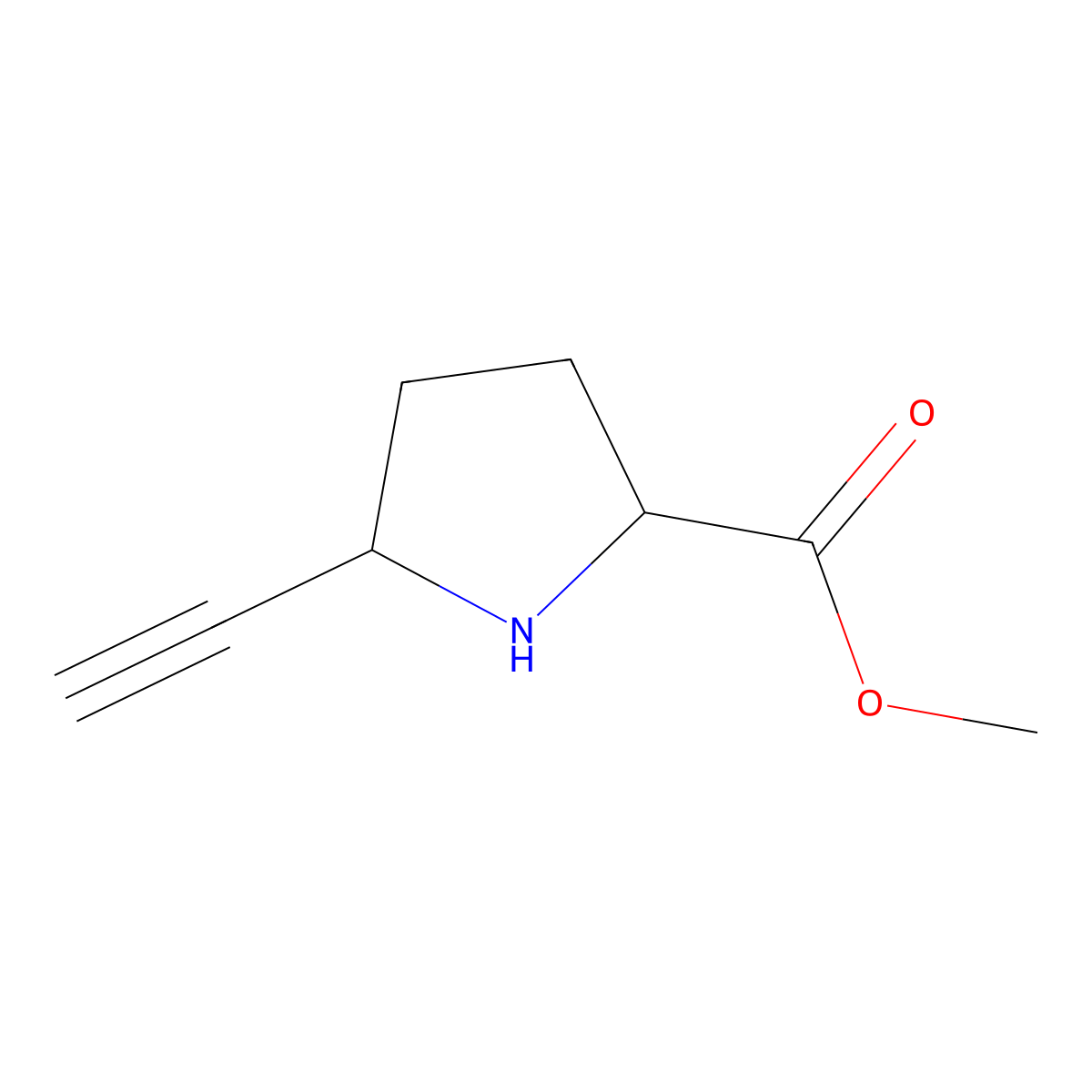 Methyl 5-ethynylpyrrolidine-2-carboxylate molecular structure, CAS 1779639-18-7