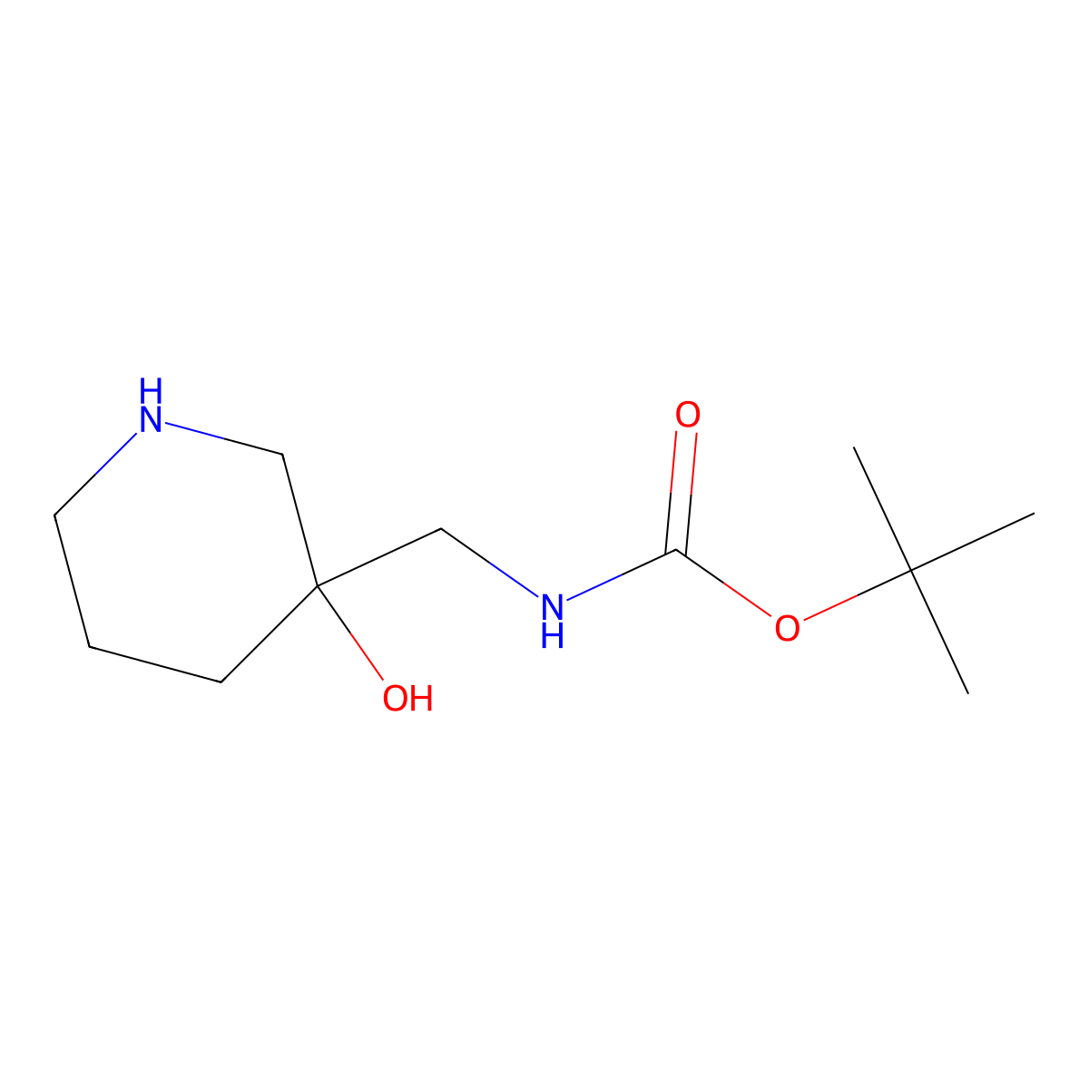 tert-butyl N-((3-hydroxypiperidin-3-yl)methyl)carbamate molecular structure, CAS 1779648-53-1