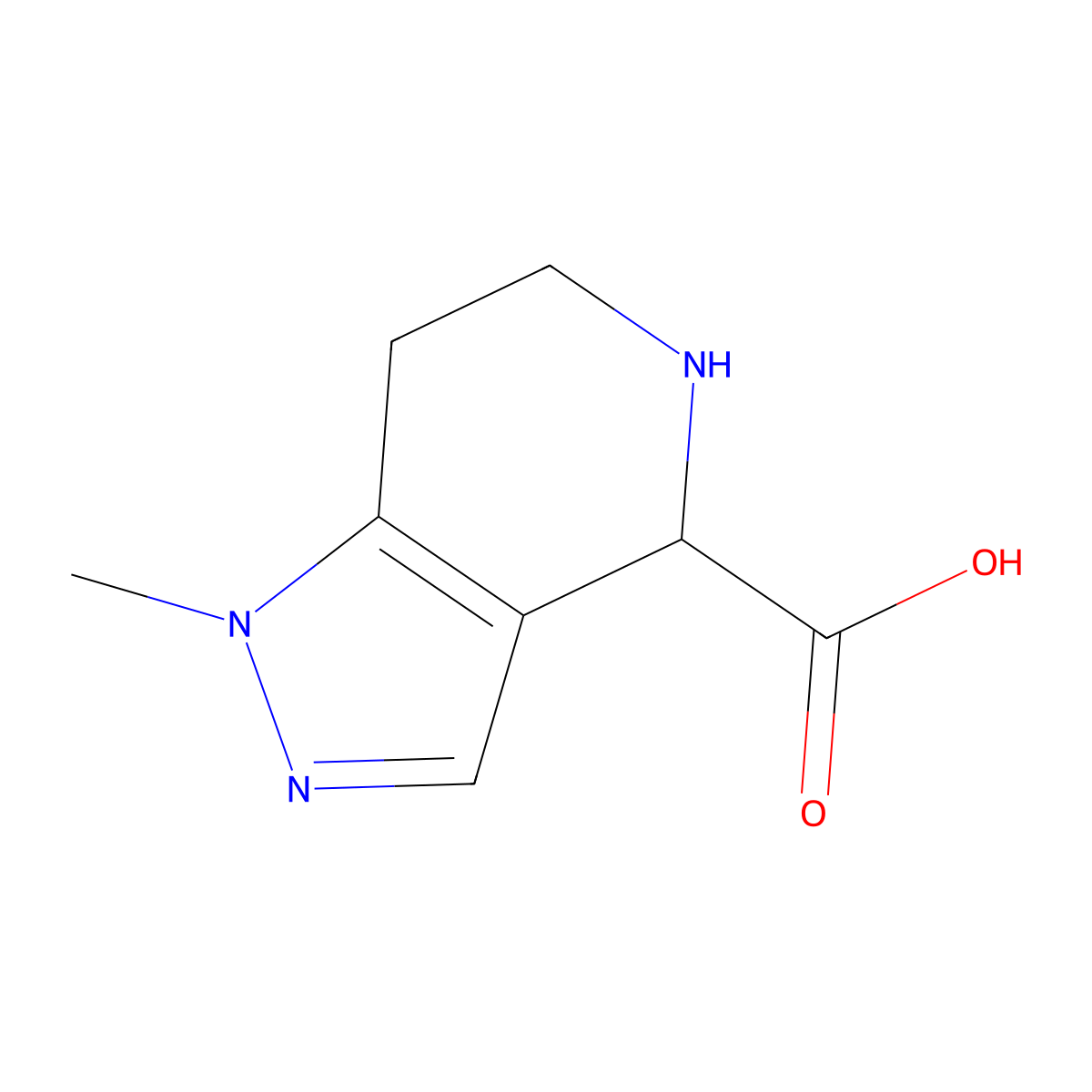 1-methyl-1H,4H,5H,6H,7H-pyrazolo[4,3-c]pyridine-4-carboxylic acid molecular structure, CAS 1779648-96-2