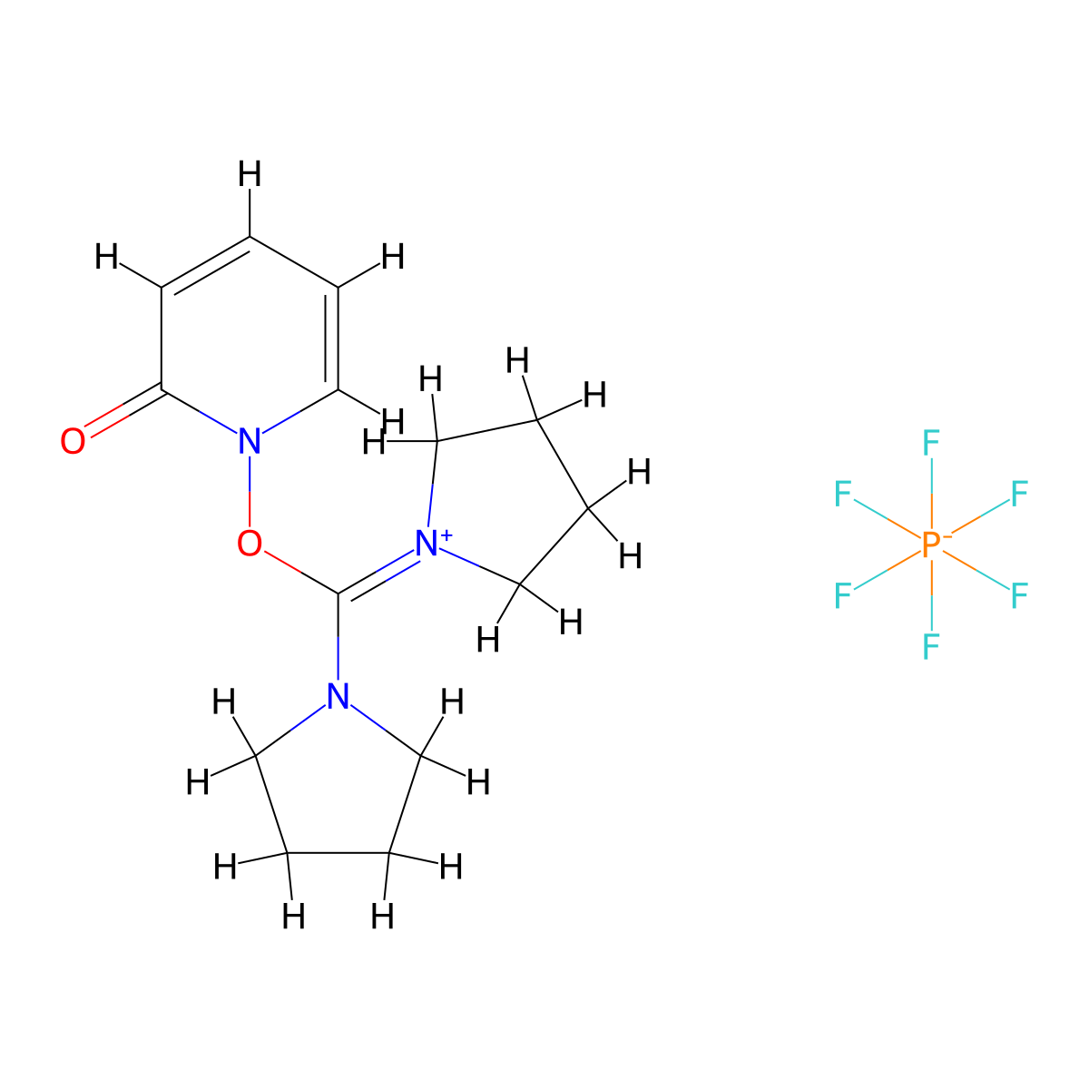 O-(1,2-Dihydro-2-oxo-1-pyridyl)-N,N,N',N'-bis(tetramethylene)uronium hexafluorophosphate molecular structure, CAS 177966-55-1