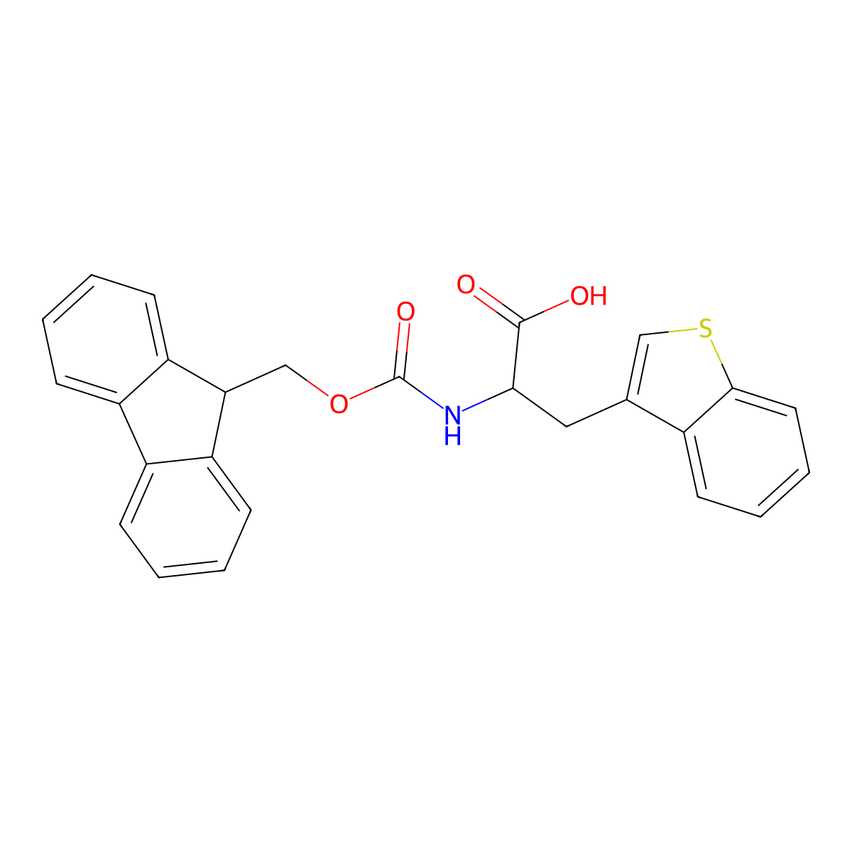 (2R)-3-(1-benzothiophen-3-yl)-2-(9H-fluoren-9-ylmethoxycarbonylamino)propanoic acid molecular structure, CAS 177966-61-9