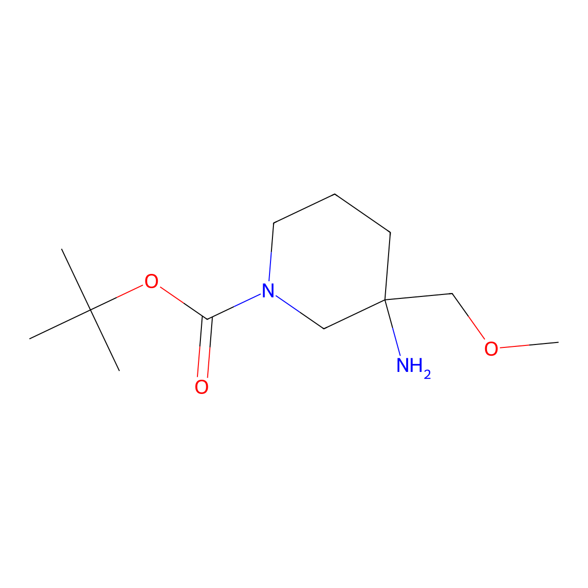 Tert-butyl 3-amino-3-(methoxymethyl)piperidine-1-carboxylate molecular structure, CAS 1779661-96-9