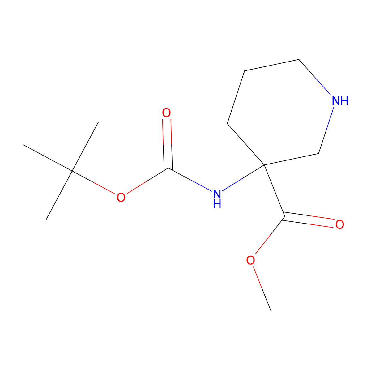 Methyl 3-{[(tert-butoxy)carbonyl]amino}piperidine-3-carboxylate molecular structure, CAS 1779736-21-8