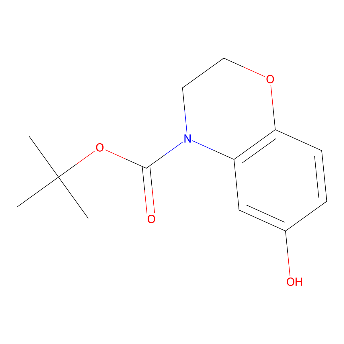 tert-butyl 6-hydroxy-3,4-dihydro-2H-1,4-benzoxazine-4-carboxylate molecular structure, CAS 1779746-05-2