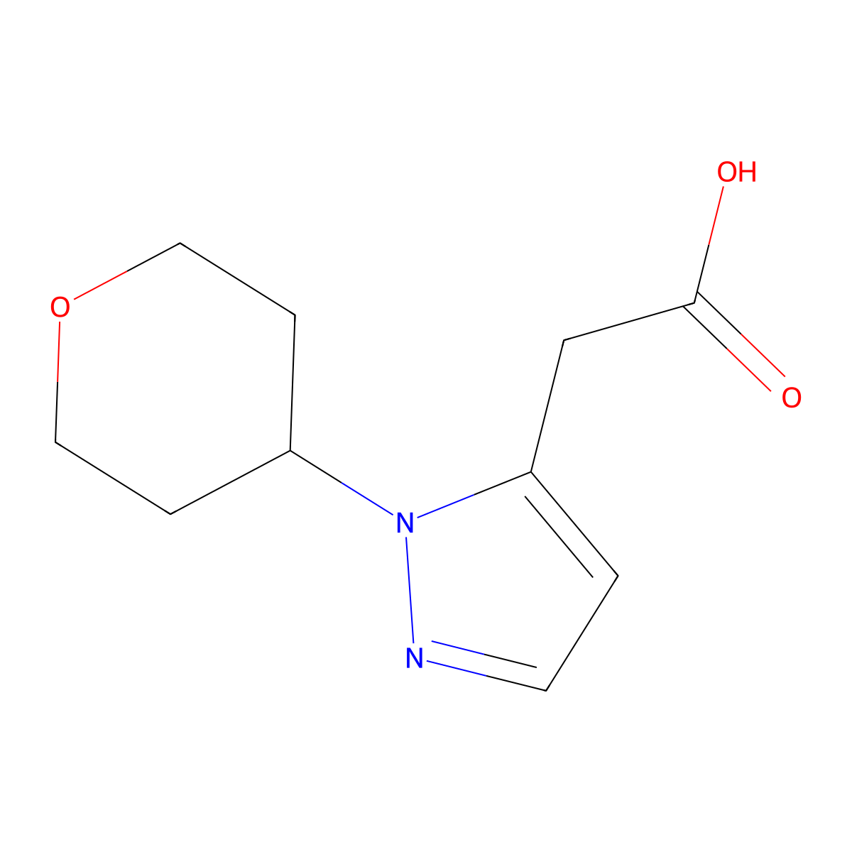 2-[1-(oxan-4-yl)-1H-pyrazol-5-yl]aceticacid molecular structure, CAS 1779749-92-6