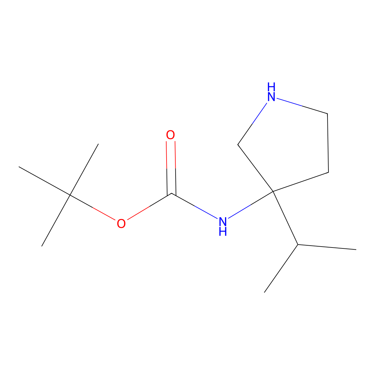 tert-butyl N-[3-(propan-2-yl)pyrrolidin-3-yl]carbamate molecular structure, CAS 1779764-82-7