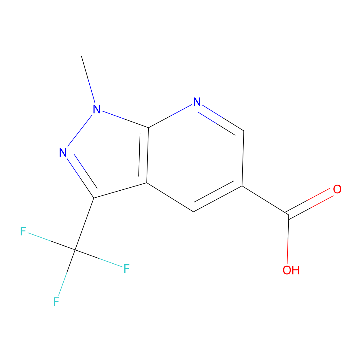 1-methyl-3-(trifluoromethyl)-1H-pyrazolo(3,4-b)pyridine-5-carboxylic acid molecular structure, CAS 1779765-25-1