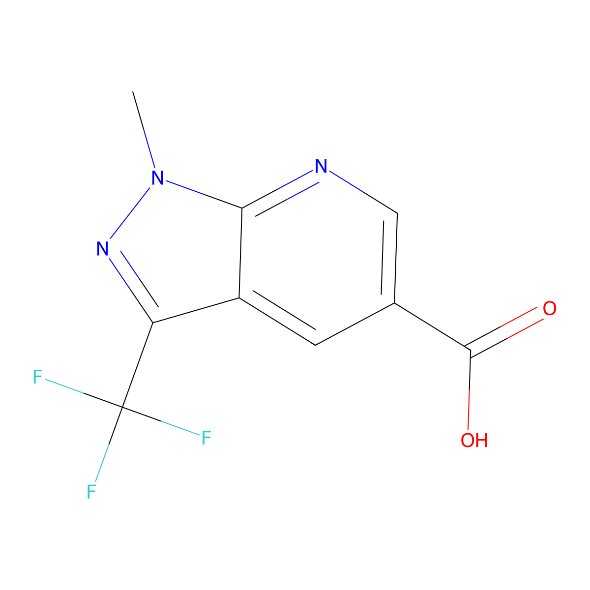 1-methyl-3-(trifluoromethyl)-1H-pyrazolo(3,4-b)pyridine-5-carboxylic acid molecular structure, CAS 1779765-25-1