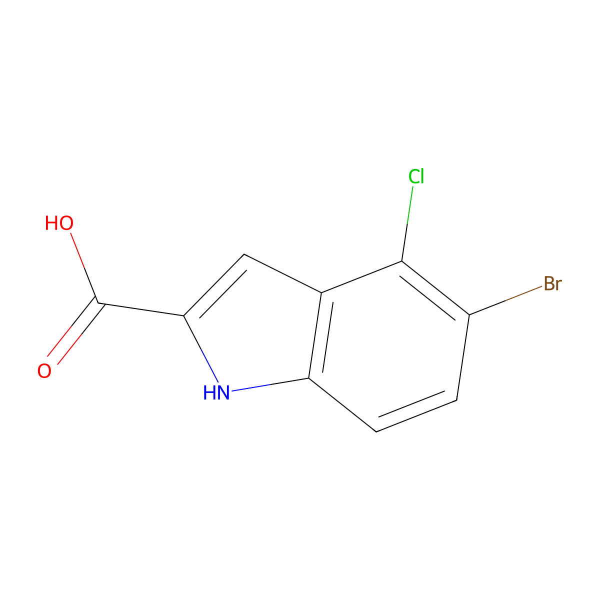 5-bromo-4-chloro-1H-indole-2-carboxylic acid molecular structure, CAS 1779777-28-4