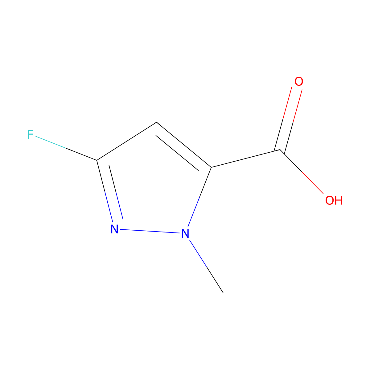 3-fluoro-1-methyl-1H-pyrazole-5-carboxylic acid molecular structure, CAS 1779822-48-8