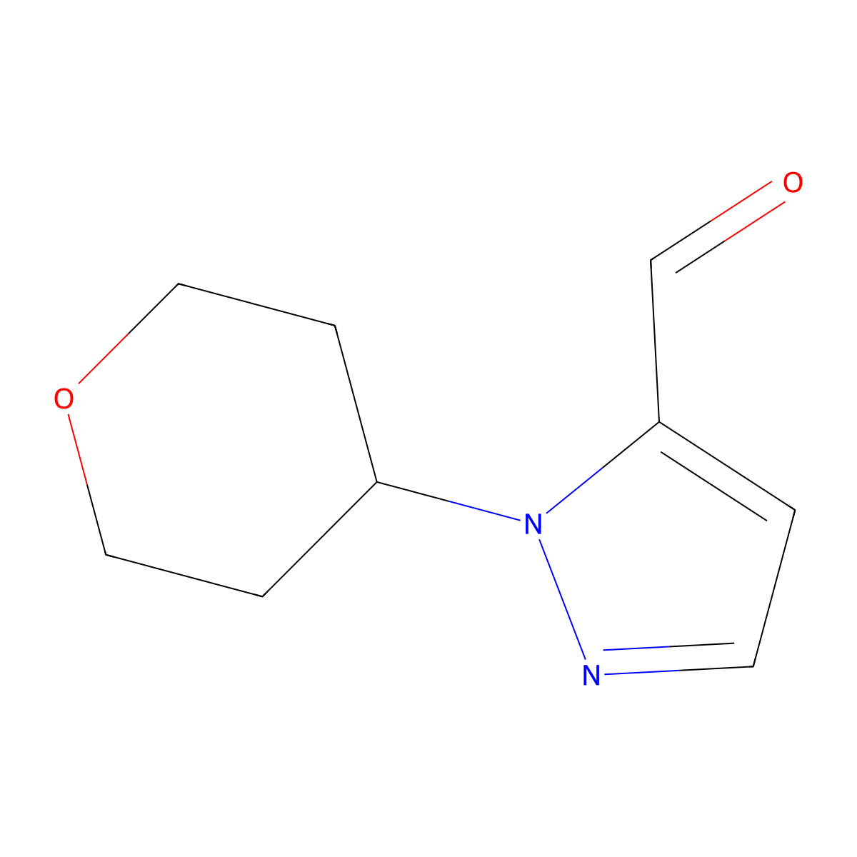 1-(oxan-4-yl)-1H-pyrazole-5-carbaldehyde molecular structure, CAS 1779825-53-4