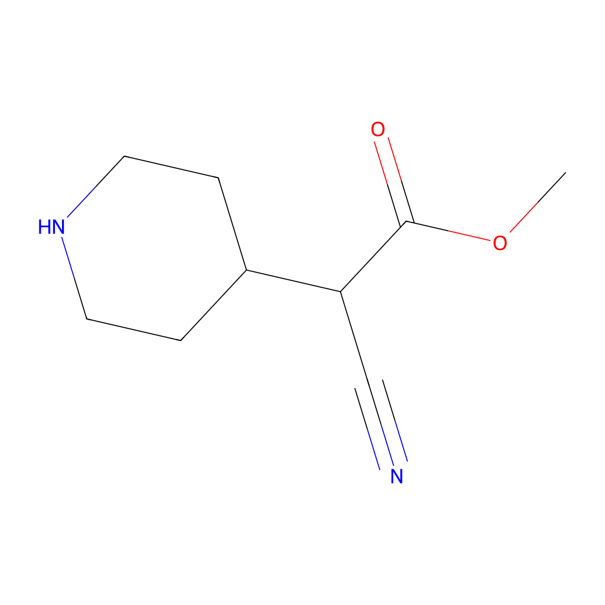 Methyl 2-cyano-2-(piperidin-4-yl)acetate molecular structure, CAS 1779830-77-1