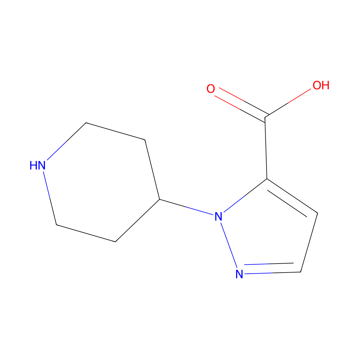 1-(piperidin-4-yl)-1H-pyrazole-5-carboxylic acid molecular structure, CAS 1779840-79-7