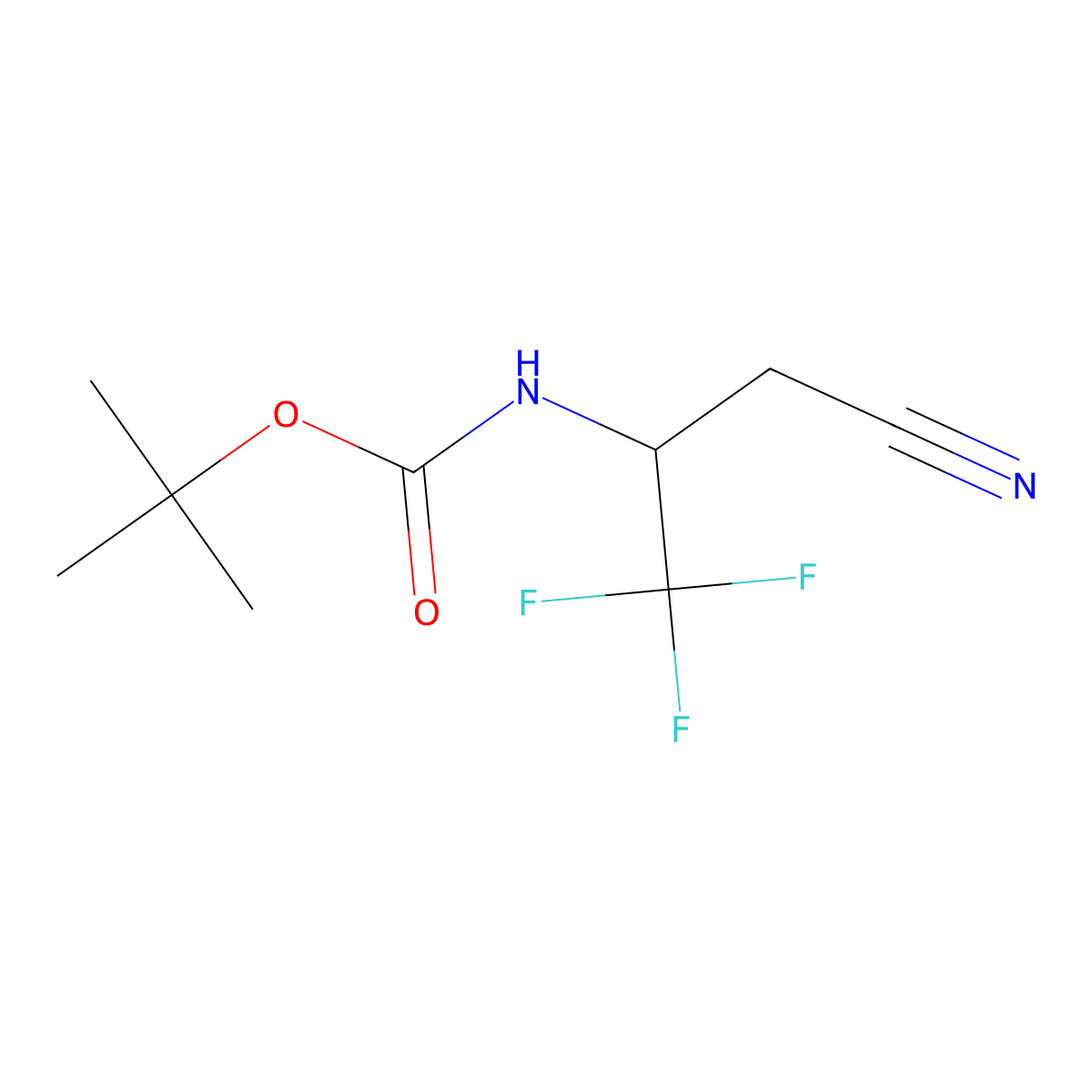 tert-butyl N-(3-cyano-1,1,1-trifluoropropan-2-yl)carbamate molecular structure, CAS 1779896-55-7