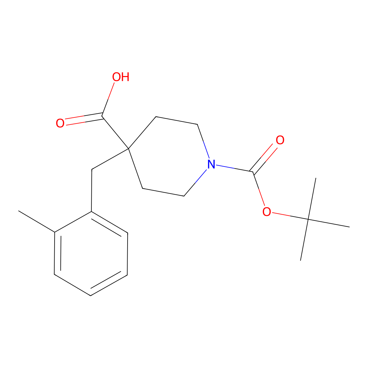 1-Boc-4-[(2-methylphenyl)methyl]-4-piperidinecarboxylic acid molecular structure, CAS 177990-35-1