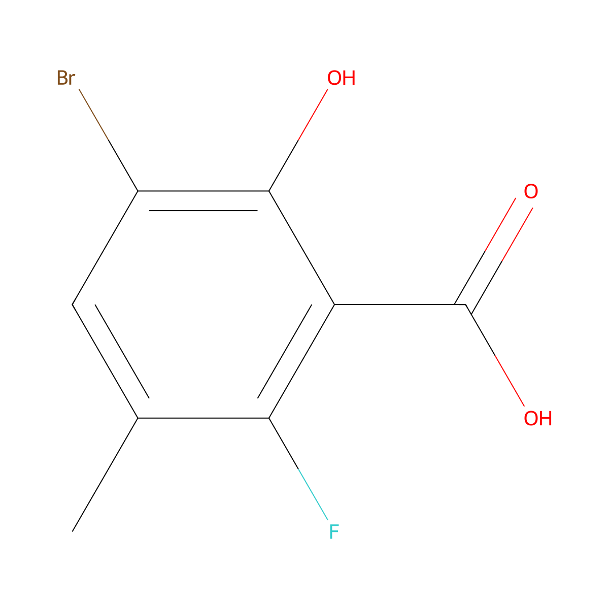 3-Bromo-6-fluoro-2-hydroxy-5-methylbenzoic acid molecular structure, CAS 1779900-62-7