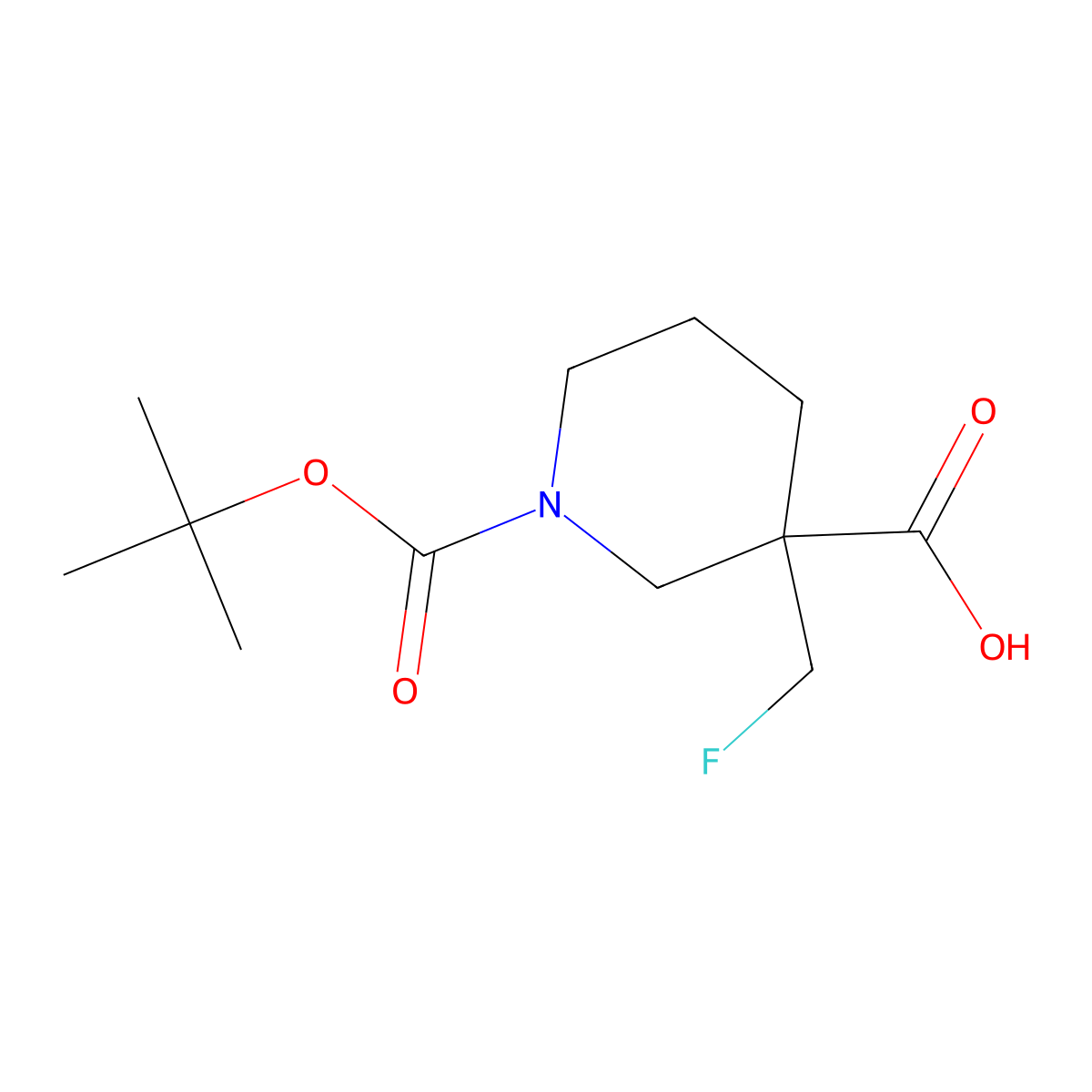 1-[(Tert-butoxy)carbonyl]-3-(fluoromethyl)piperidine-3-carboxylic acid molecular structure, CAS 1779917-99-5