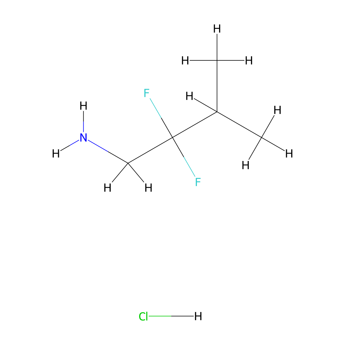2,2-Difluoro-3-methylbutan-1-amine hydrochloride molecular structure, CAS 1779919-89-9
