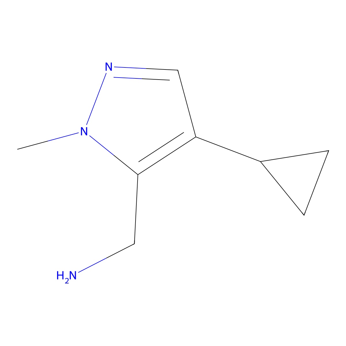 (4-cyclopropyl-1-methyl-1H-pyrazol-5-yl)methanamine molecular structure, CAS 1779921-93-5