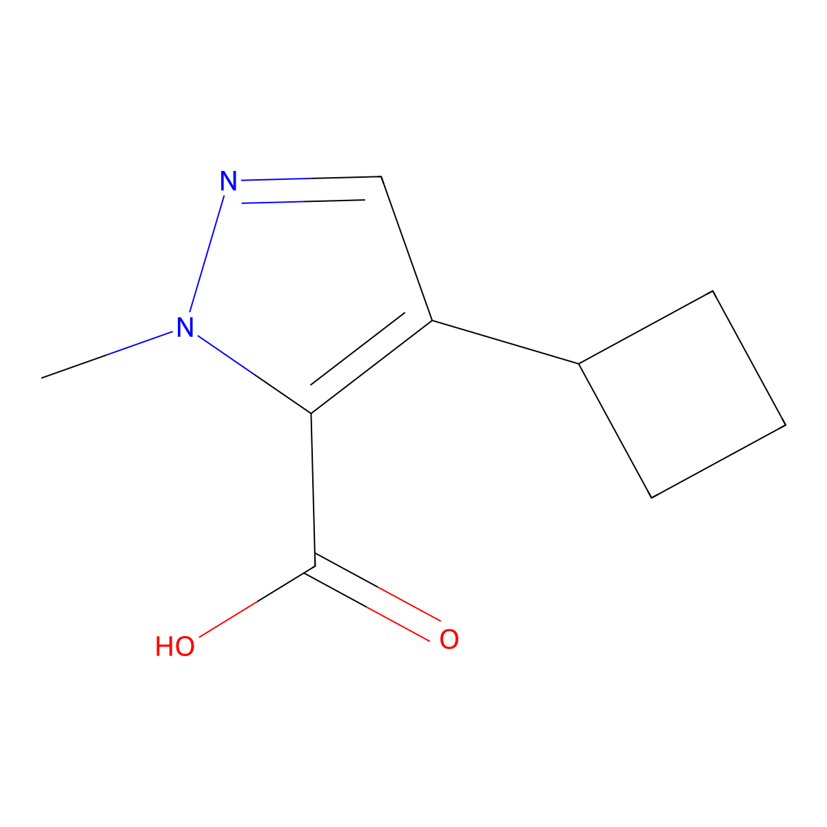 4-cyclobutyl-1-methyl-1H-pyrazole-5-carboxylic acid molecular structure, CAS 1779923-99-7