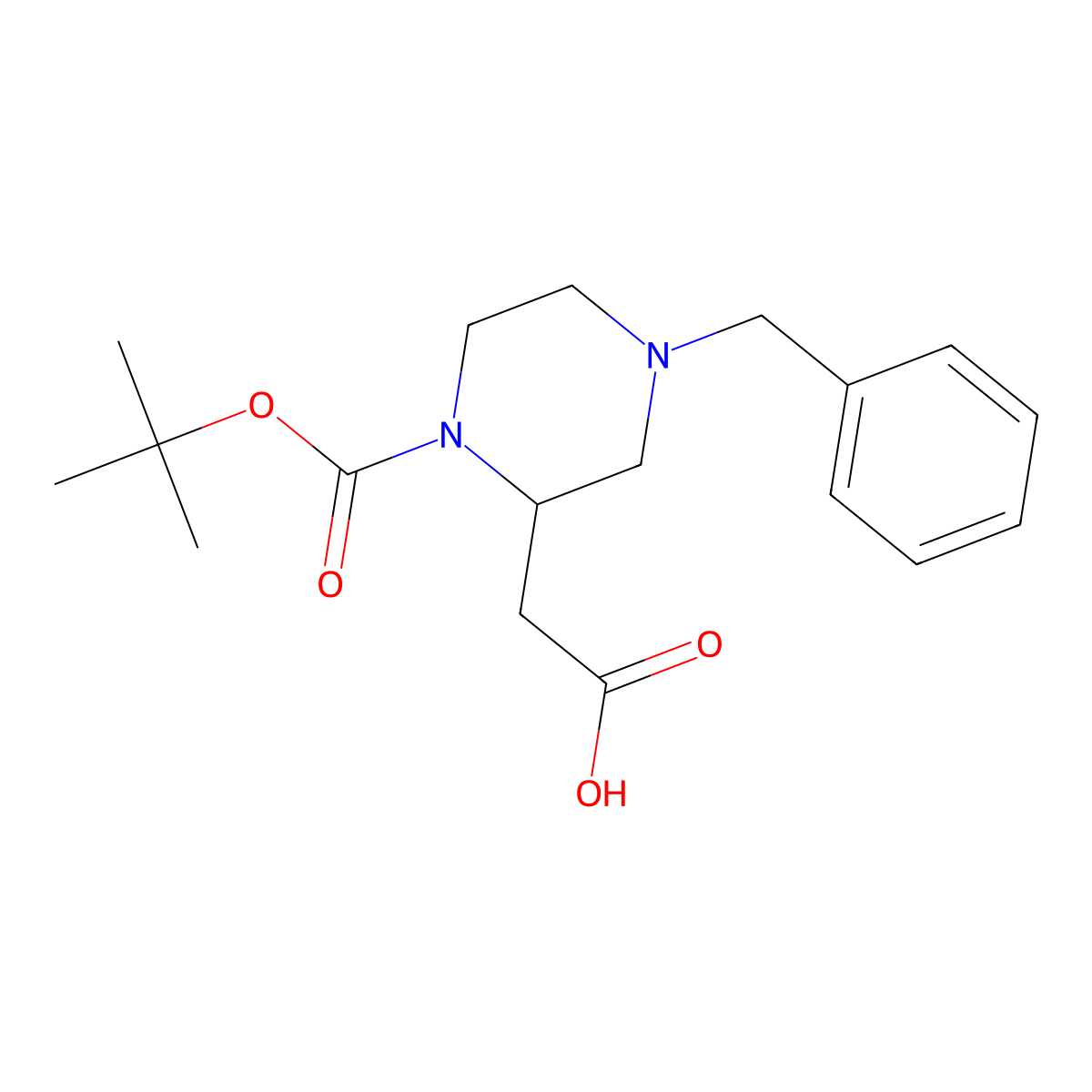 2-(4-Benzyl-1-(tert-butoxycarbonyl)piperazin-2-yl)acetic acid molecular structure, CAS 1779928-19-6