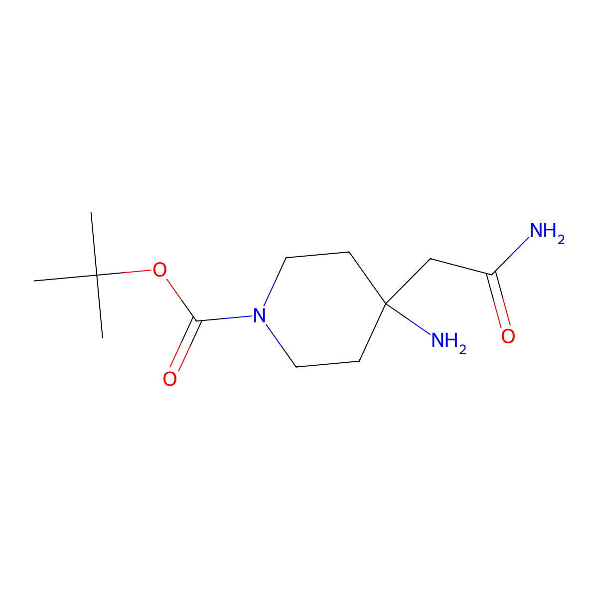 Tert-butyl 4-amino-4-(carbamoylmethyl)piperidine-1-carboxylate molecular structure, CAS 1779945-63-9