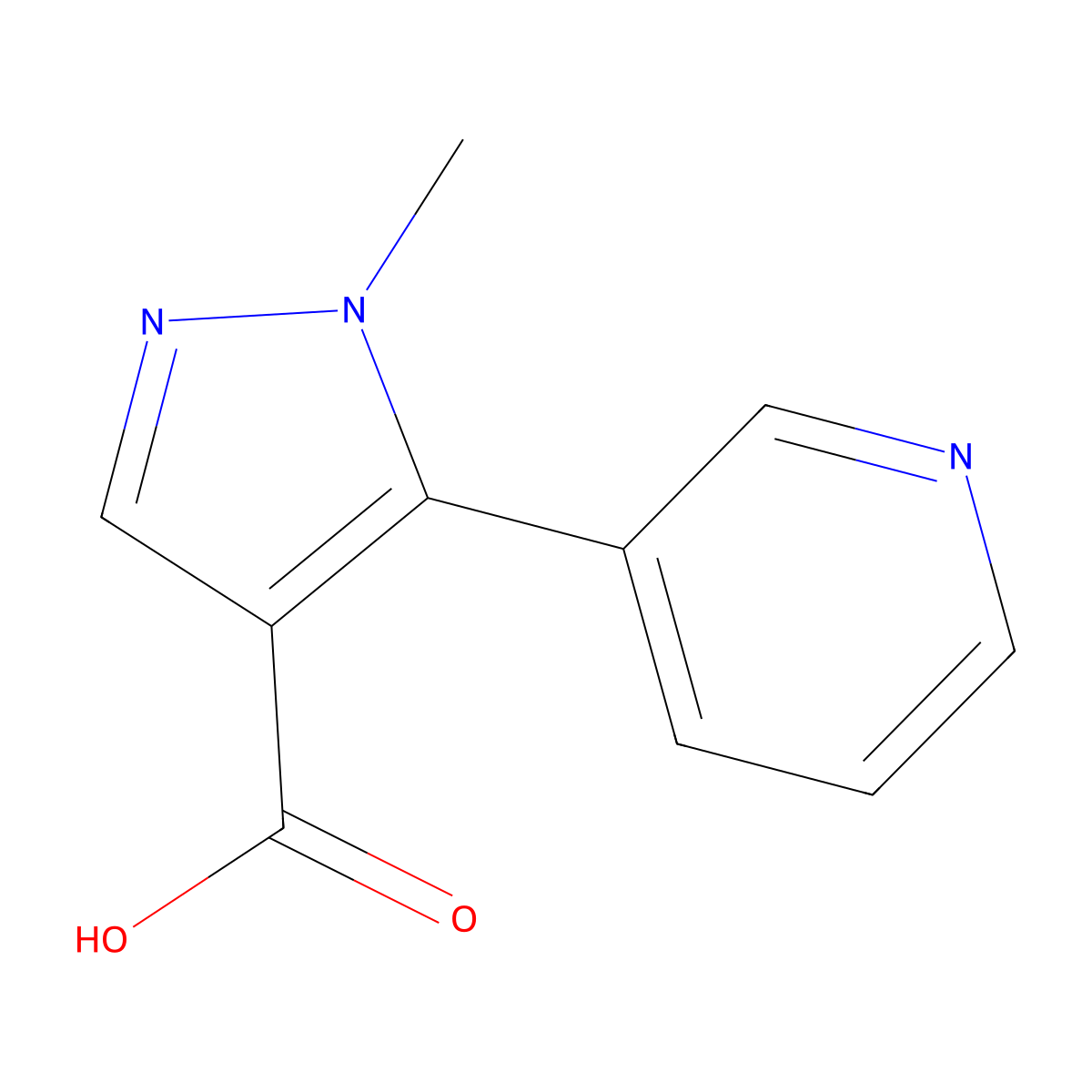 1-methyl-5-(pyridin-3-yl)-1H-pyrazole-4-carboxylic acid molecular structure, CAS 1779965-46-6