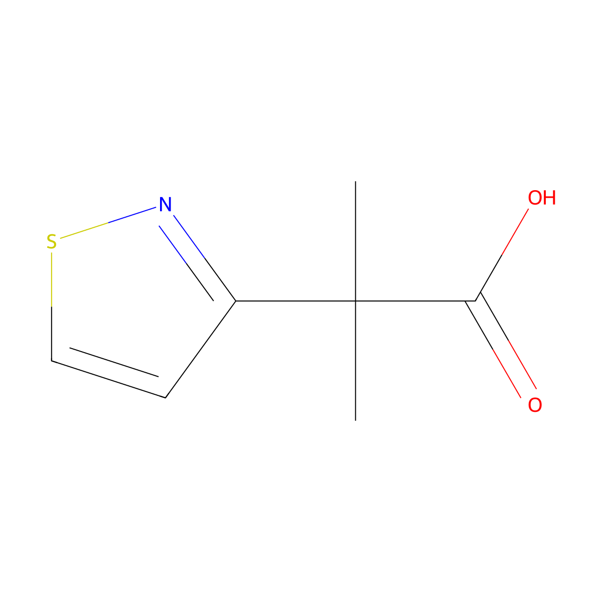 2-Methyl-2-(1,2-thiazol-3-yl)propanoic acid molecular structure, CAS 1779983-34-4
