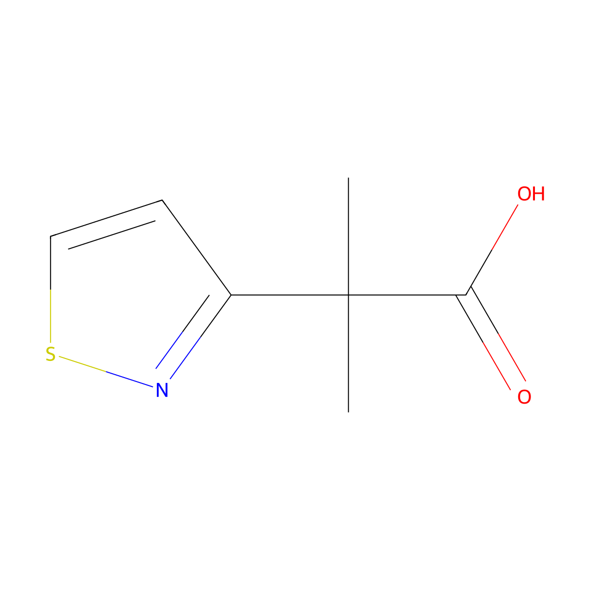 2-Methyl-2-(1,2-thiazol-3-yl)propanoic acid molecular structure, CAS 1779983-34-4