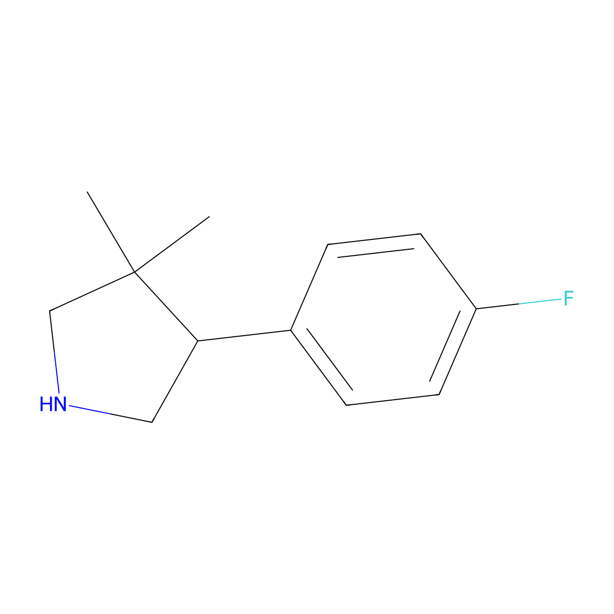 4-(4-Fluorophenyl)-3,3-dimethylpyrrolidine molecular structure, CAS 1779985-88-4