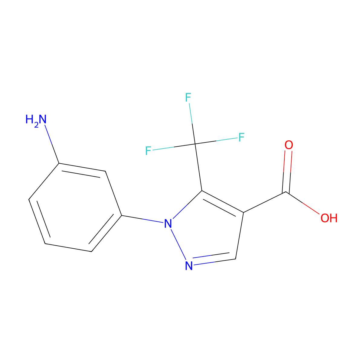 1-(3-aminophenyl)-5-(trifluoromethyl)-1H-pyrazole-4-carboxylic acid molecular structure, CAS 1780018-81-6
