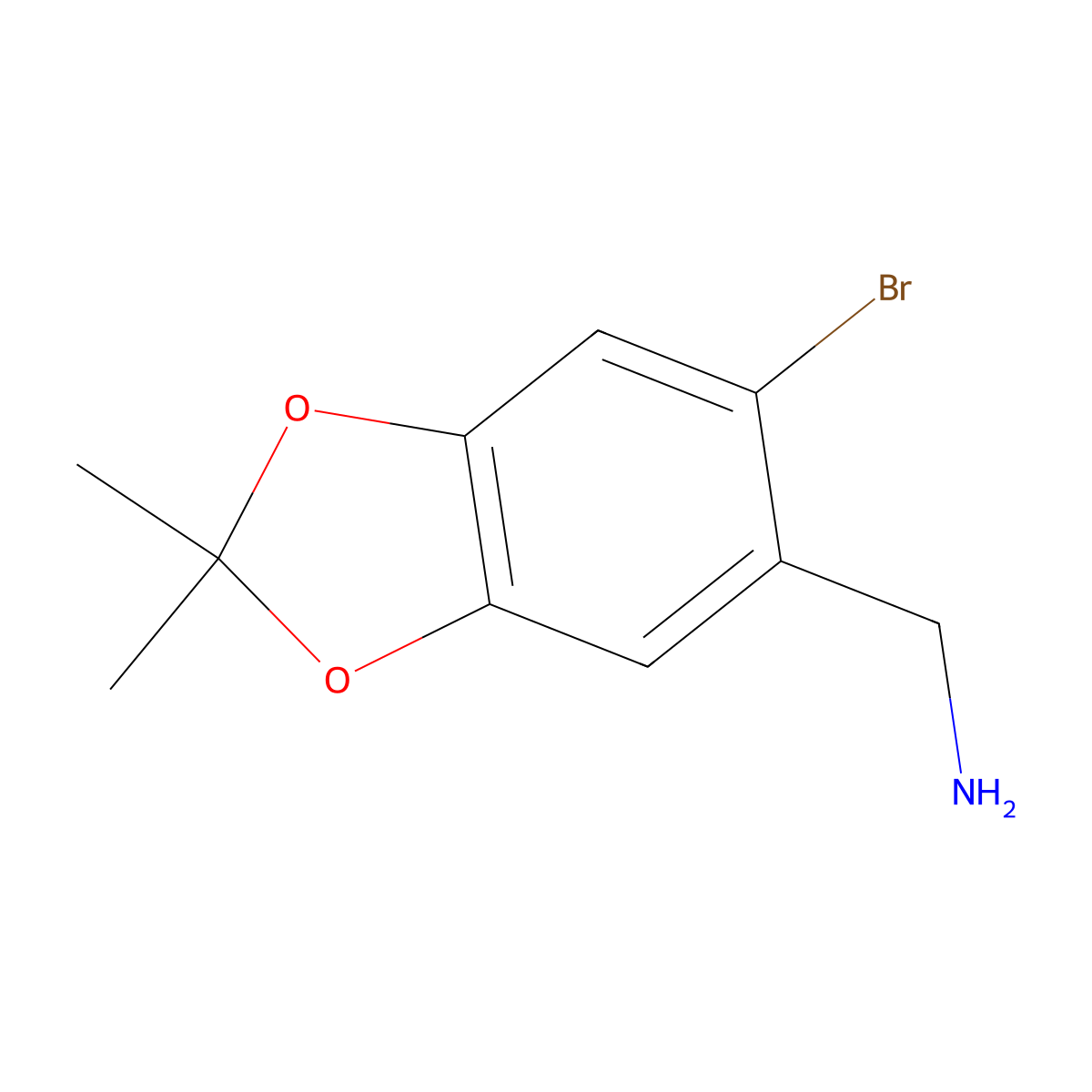 (6-bromo-2,2-dimethyl-2H-1,3-benzodioxol-5-yl)methanamine molecular structure, CAS 1780043-24-4